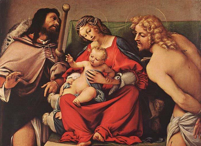 Lorenzo Lotto Madonna with the Child and Sts Rock and Sebastian Sweden oil painting art